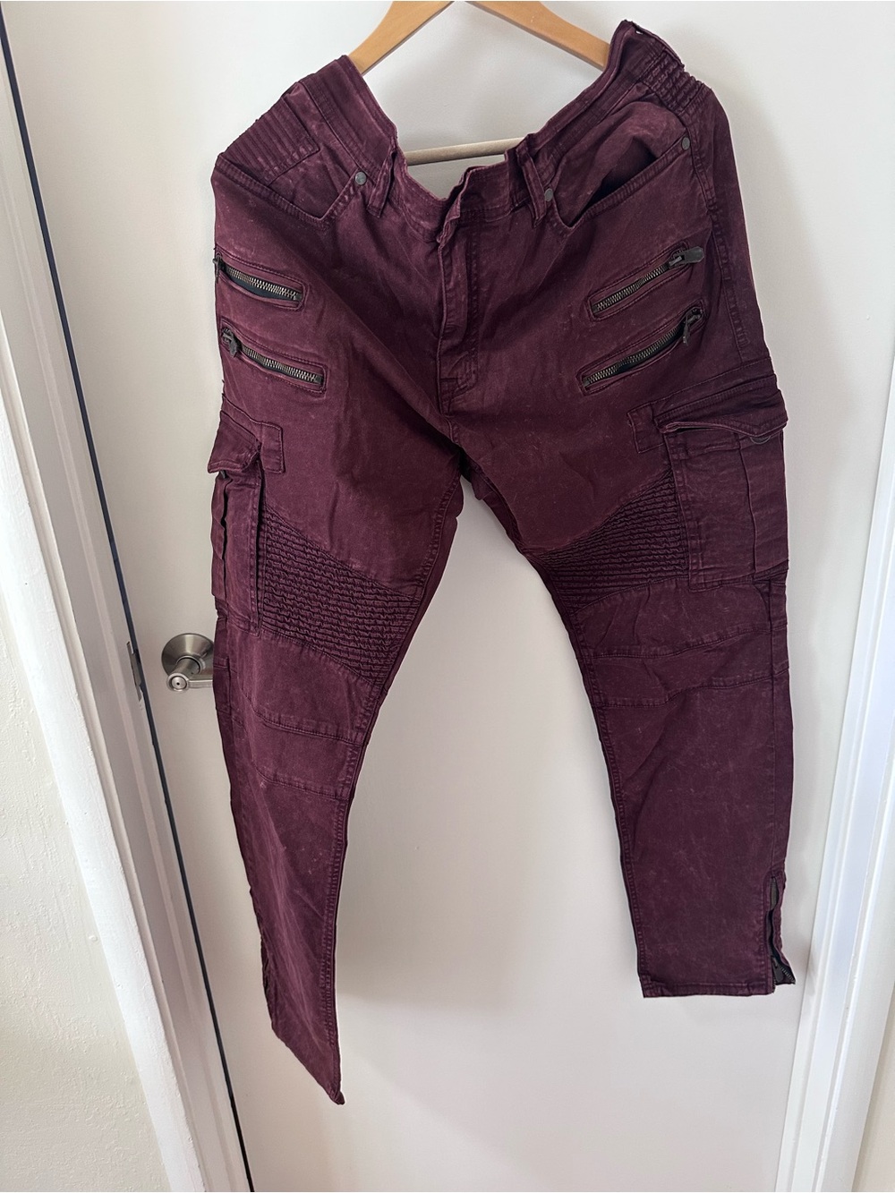 Jordan Craig Men's Burgundy Slim Straight Cargo Pants with Zip Details